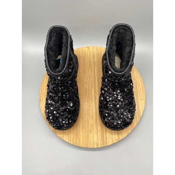 UGG Boots Womens Size 6 Black Mini Chunky Leather Shearling Sequin Wool 1130602 - Picture 9 of 12